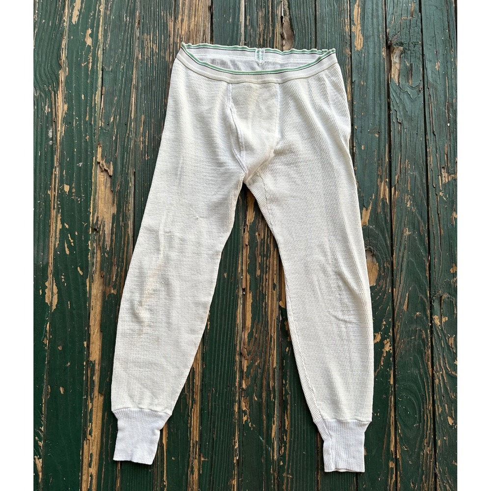 Vintage Hanes Thermal Long Johns Mens Large 38-40 Waffle Knit Leggings Off White